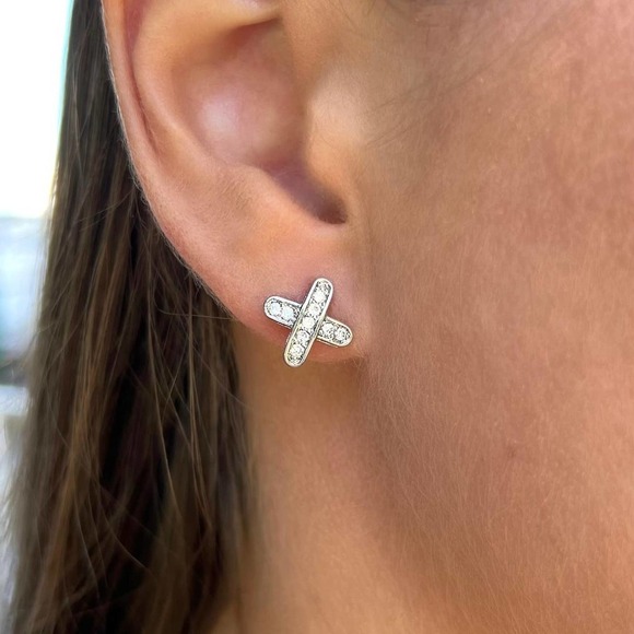 ChrissCross stud earrings with CZ diamonds - Sterling silver 925 - Picture 1 of 3